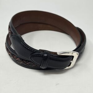 BRIGHTON BLACK LEATHER BELT CHOCOLATE BROWN BRAIDED STITCHING MEN 36 WESTERN